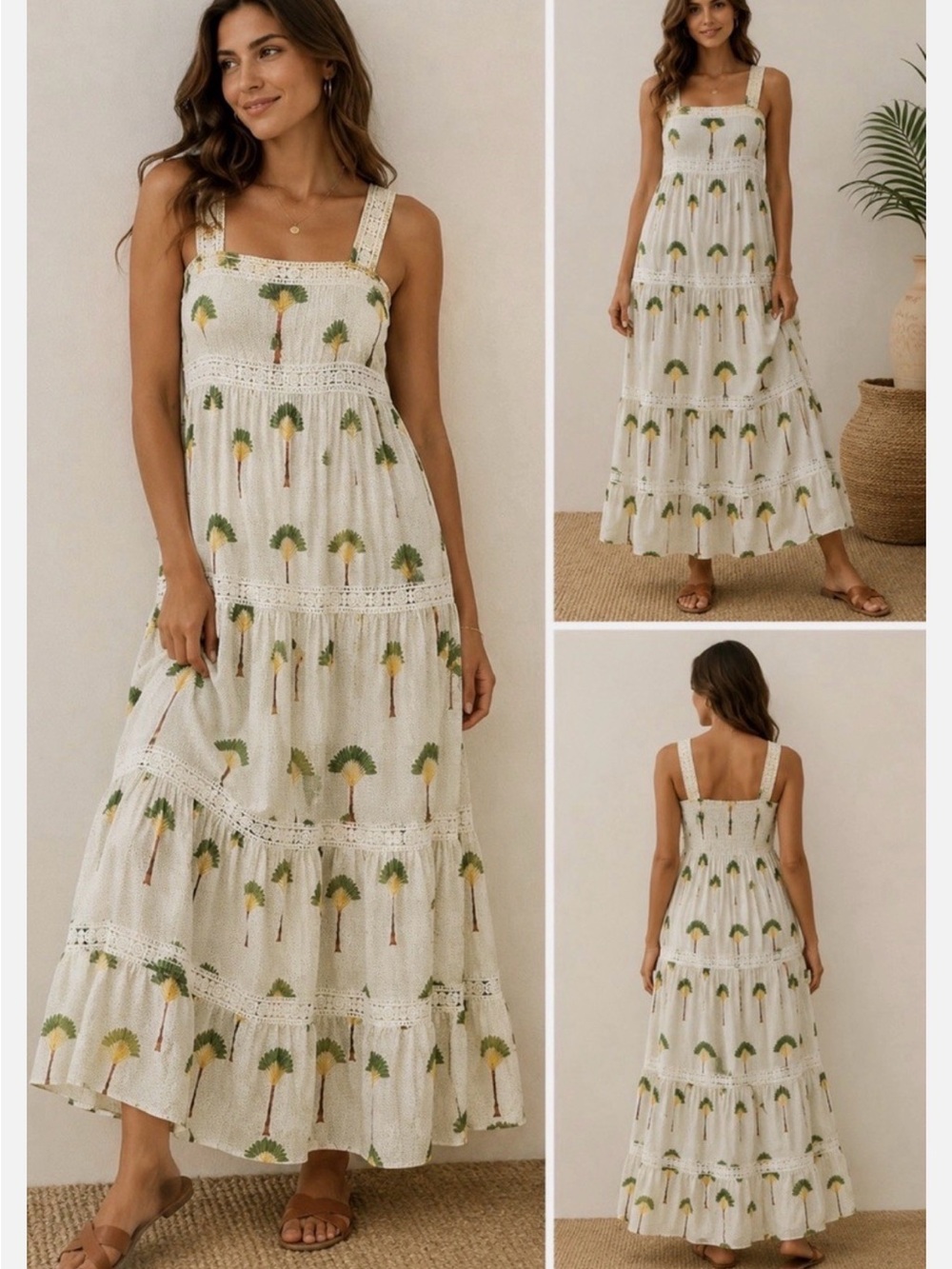 Calypso St. Barth White Maxi Dress with Green Palm Print